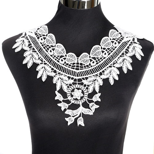 1Pcs White Fine Venise Lace Fabric Dress Applique Blouse Sewing Trims DIY Neckline Collar Costume Decoration Accessories