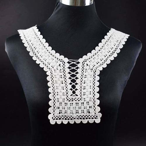 1Pcs White Fine Venise Lace Fabric Dress Applique Blouse Sewing Trims DIY Neckline Collar Costume Decoration Accessories