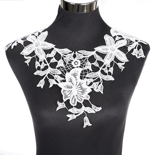 1Pcs White Fine Venise Lace Fabric Dress Applique Blouse Sewing Trims DIY Neckline Collar Costume Decoration Accessories