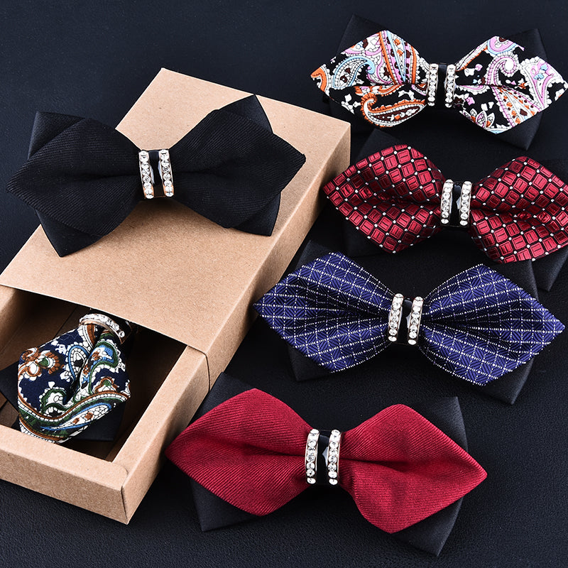 1Piece Bling Crystal Metal Decoration Sharp Corners Bow Tie Butterfly Knot Men's Accessories Wedding Party Banquet Club Business
