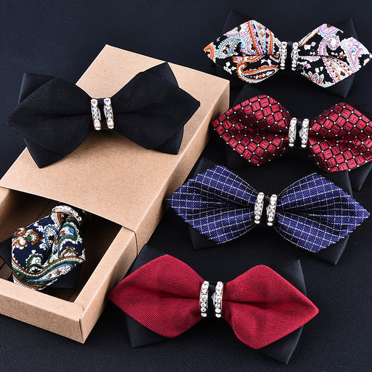 1Piece Bling Crystal Metal Decoration Sharp Corners Bow Tie Butterfly Knot Men's Accessories Wedding Party Banquet Club Business