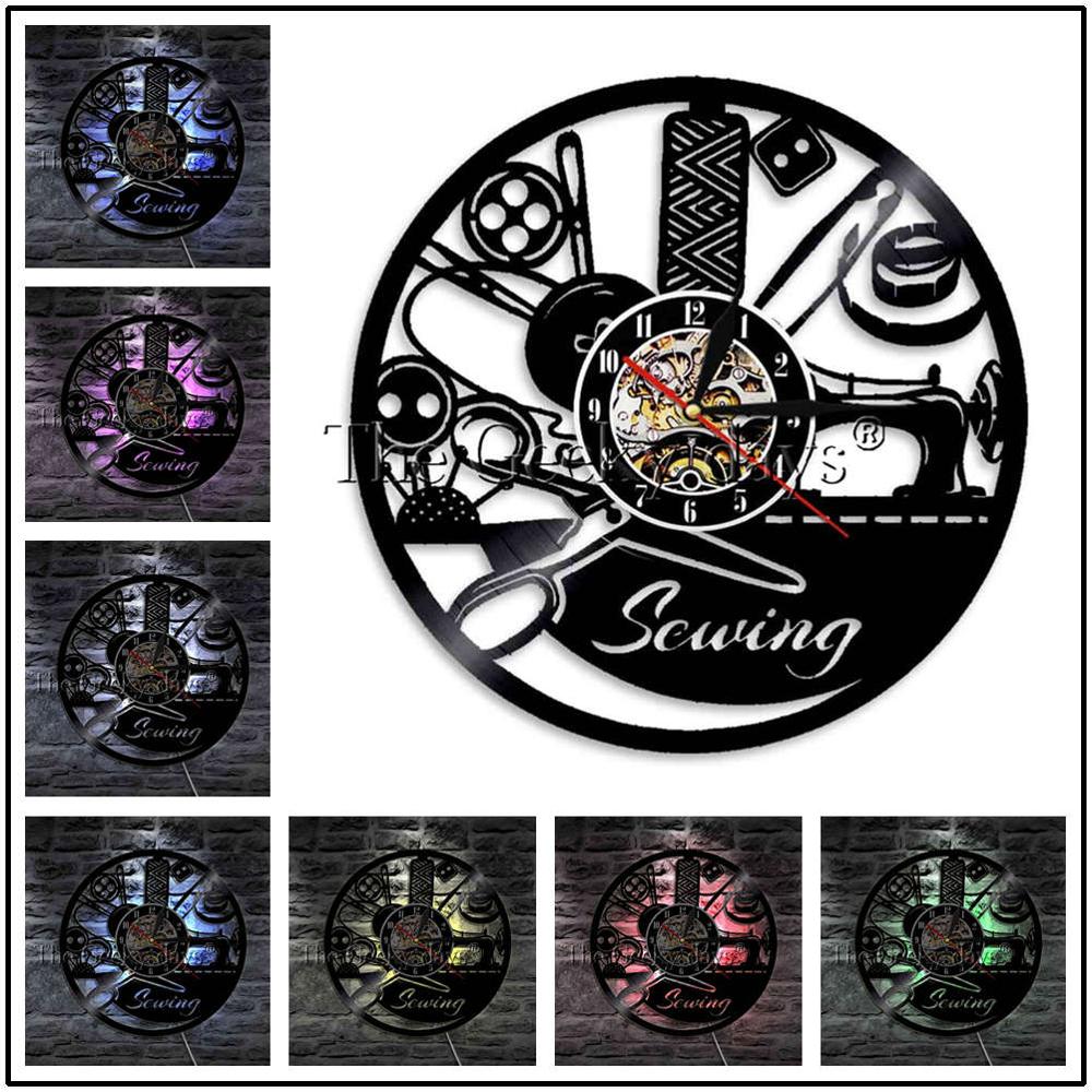 1Piece I Love Sewing Retro LED Wall Lamp Vinyl Record Wall Clock Sewing Machine Color Changing Wall Light Seamstress Gift