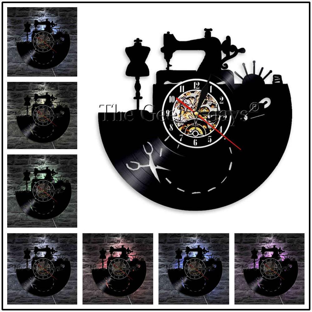 1Piece I Love Sewing Retro LED Wall Lamp Vinyl Record Wall Clock Sewing Machine Color Changing Wall Light Seamstress Gift