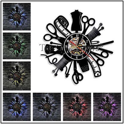 1Piece I Love Sewing Retro LED Wall Lamp Vinyl Record Wall Clock Sewing Machine Color Changing Wall Light Seamstress Gift