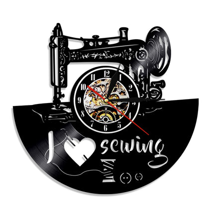 1Piece I Love Sewing Retro LED Wall Lamp Vinyl Record Wall Clock Sewing Machine Color Changing Wall Light Seamstress Gift