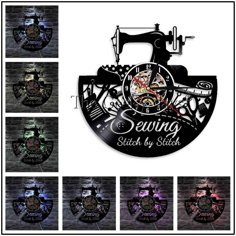 1Piece I Love Sewing Retro LED Wall Lamp Vinyl Record Wall Clock Sewing Machine Color Changing Wall Light Seamstress Gift