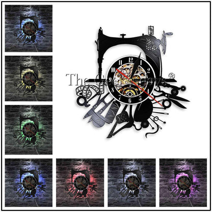 1Piece I Love Sewing Retro LED Wall Lamp Vinyl Record Wall Clock Sewing Machine Color Changing Wall Light Seamstress Gift