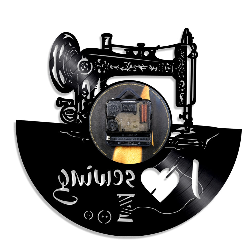 1Piece I Love Sewing Retro LED Wall Lamp Vinyl Record Wall Clock Sewing Machine Color Changing Wall Light Seamstress Gift