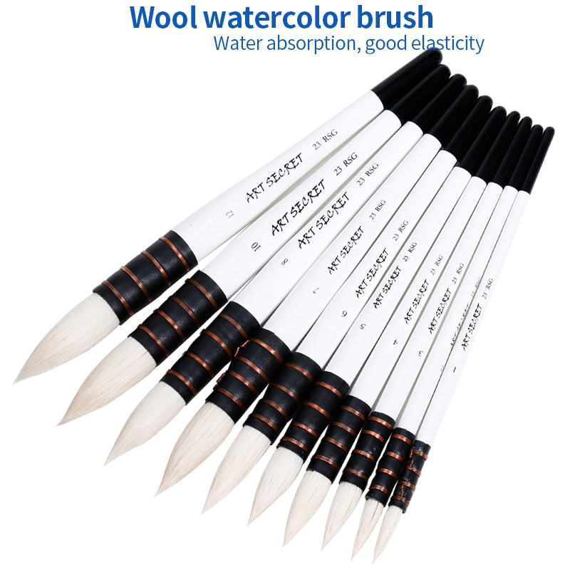 1Piece Wool Hair Watercolor Paint Brush Professional Pointed Black&amp;White Handle Painting Brushes Art Supplies 23RSG