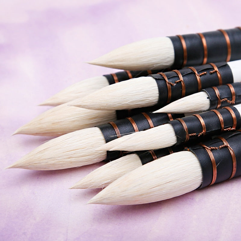 1Piece Wool Hair Watercolor Paint Brush Professional Pointed Black&amp;White Handle Painting Brushes Art Supplies 23RSG