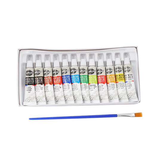 1Set 12 Colors 6ML Gouache Pigment With Painting Pen Kids Draw Gouache Paints Tube With Drawing Brush Art Supplies Draw Tool