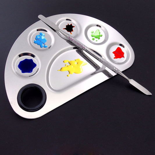 1set Nail Art Palette Painting Gel Polish Paint Mixing Plate Half Round Manicure Spatula Nail Supplies Tool for Professional New