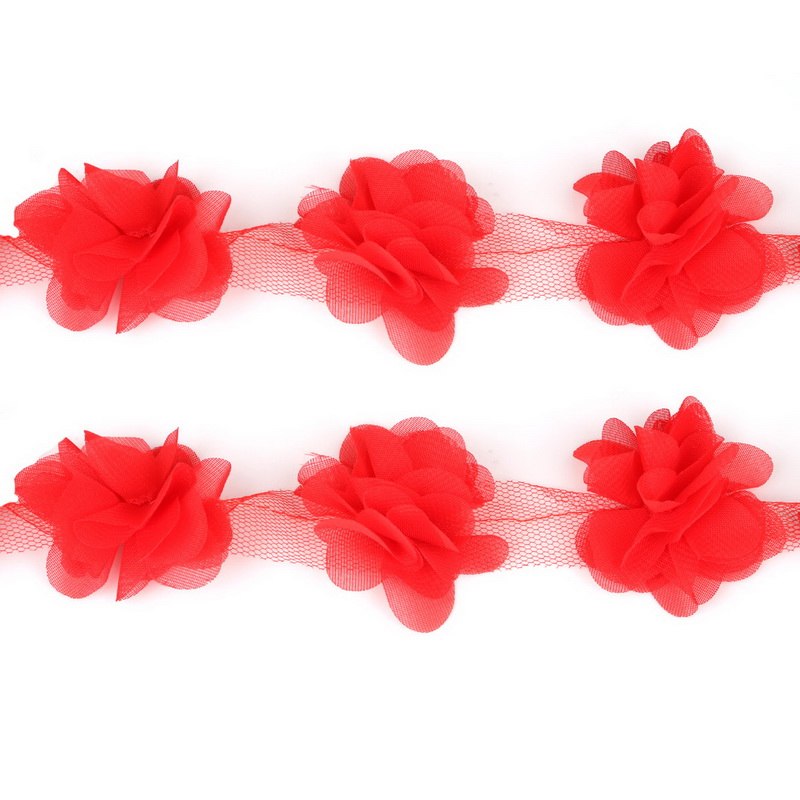 1yard=12pcs flowers 3D Chiffon Cluster Flowers Lace Dress Decoration Lace Fabric Applique Trimming Sewing Supplies