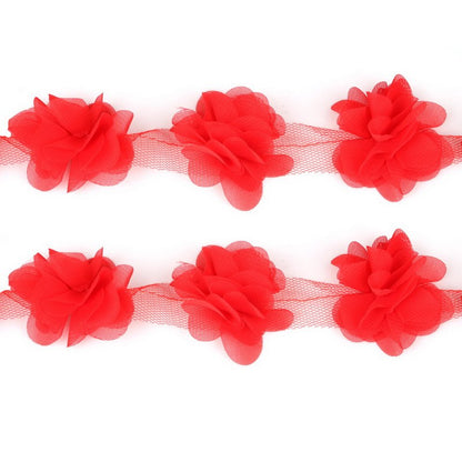 1yard=12pcs flowers 3D Chiffon Cluster Flowers Lace Dress Decoration Lace Fabric Applique Trimming Sewing Supplies