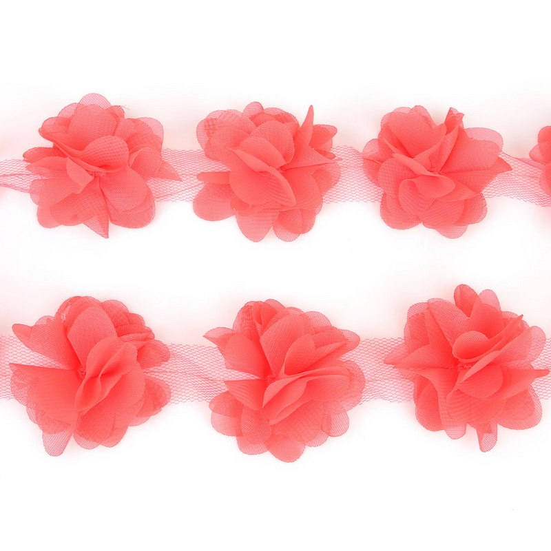 1yard=12pcs flowers 3D Chiffon Cluster Flowers Lace Dress Decoration Lace Fabric Applique Trimming Sewing Supplies