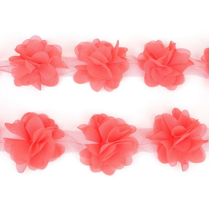 1yard=12pcs flowers 3D Chiffon Cluster Flowers Lace Dress Decoration Lace Fabric Applique Trimming Sewing Supplies