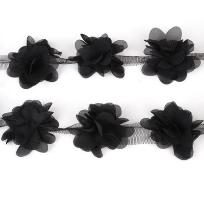 1yard=12pcs flowers 3D Chiffon Cluster Flowers Lace Dress Decoration Lace Fabric Applique Trimming Sewing Supplies