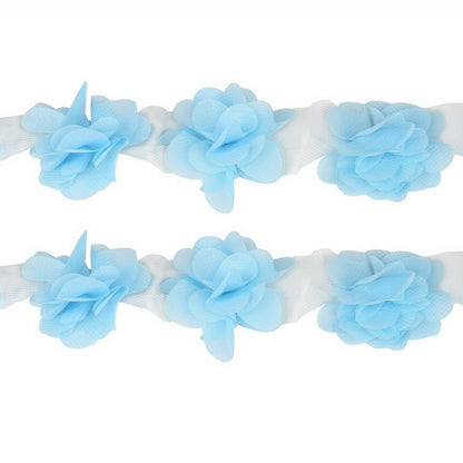 1yard=12pcs flowers 3D Chiffon Cluster Flowers Lace Dress Decoration Lace Fabric Applique Trimming Sewing Supplies