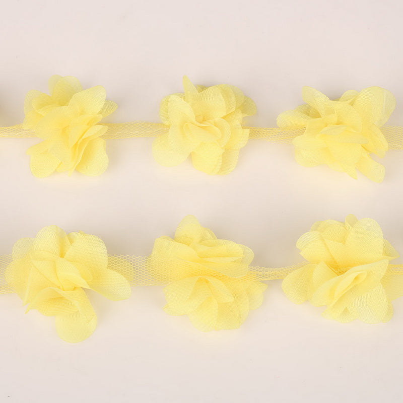 1yard=12pcs flowers 3D Chiffon Cluster Flowers Lace Dress Decoration Lace Fabric Applique Trimming Sewing Supplies