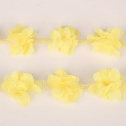1yard=12pcs flowers 3D Chiffon Cluster Flowers Lace Dress Decoration Lace Fabric Applique Trimming Sewing Supplies