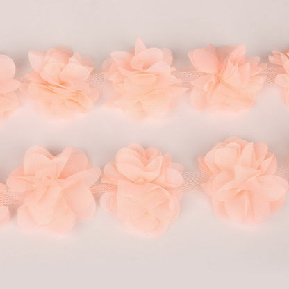 1yard=12pcs flowers 3D Chiffon Cluster Flowers Lace Dress Decoration Lace Fabric Applique Trimming Sewing Supplies