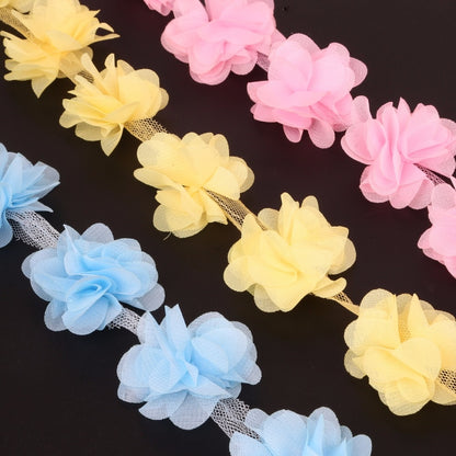 1yard=12pcs flowers 3D Chiffon Cluster Flowers Lace Dress Decoration Lace Fabric Applique Trimming Sewing Supplies