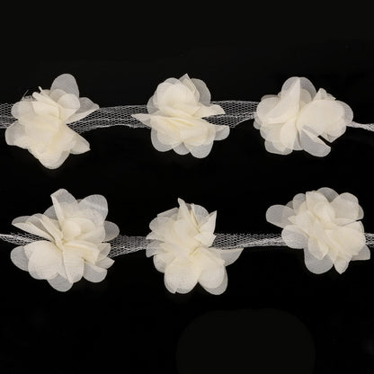 1yard=12pcs flowers 3D Chiffon Cluster Flowers Lace Dress Decoration Lace Fabric Applique Trimming Sewing Supplies