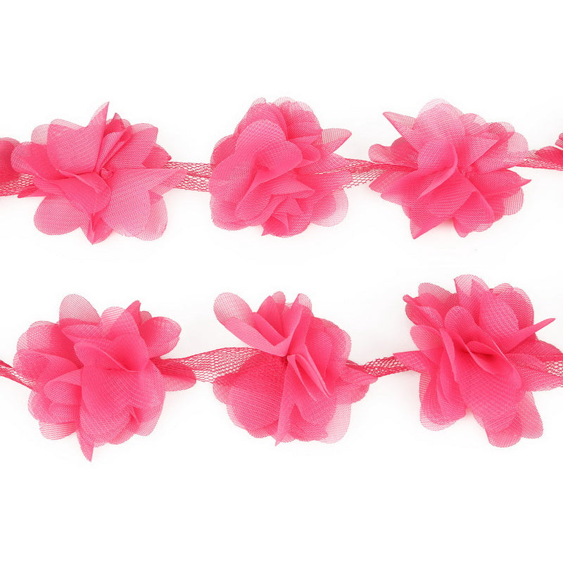 1yard=12pcs flowers 3D Chiffon Cluster Flowers Lace Dress Decoration Lace Fabric Applique Trimming Sewing Supplies