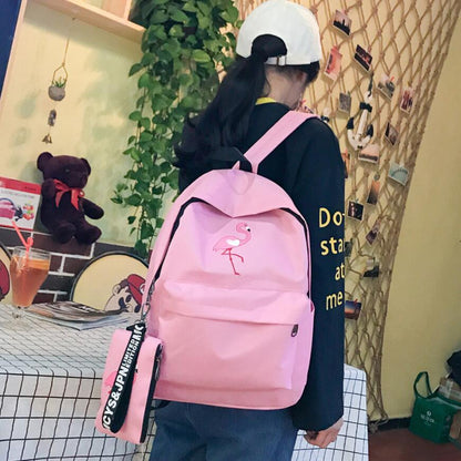 2 Pcs women Composite backpack cute fashion Flamingo printing backpacks for teenagers women Satchel school bag mochilas rucksack