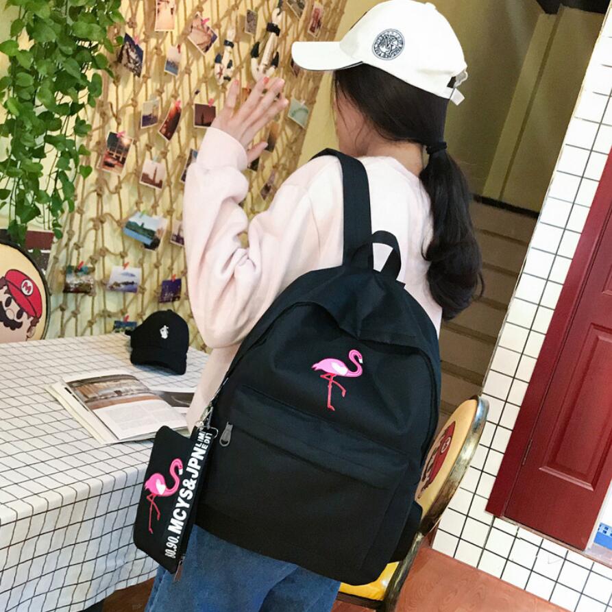 2 Pcs women Composite backpack cute fashion Flamingo printing backpacks for teenagers women Satchel school bag mochilas rucksack