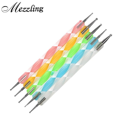 2 Way Nail Dotting Pen,5pcs Marblezing DIY Nail Art Rhinestone Decoration Dot Painting Manicure Tools Supplies,Free Shipping