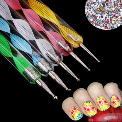 2 Way Nail Dotting Pen,5pcs Marblezing DIY Nail Art Rhinestone Decoration Dot Painting Manicure Tools Supplies,Free Shipping