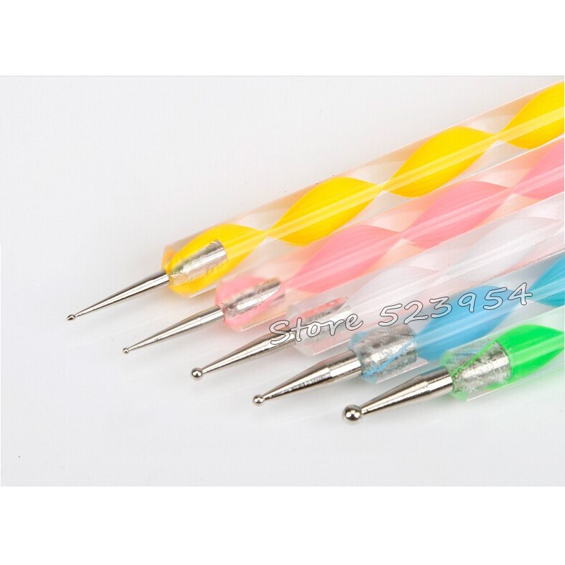 2 Way Nail Dotting Pen,5pcs Marblezing DIY Nail Art Rhinestone Decoration Dot Painting Manicure Tools Supplies,Free Shipping