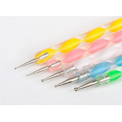 2 Way Nail Dotting Pen,5pcs Marblezing DIY Nail Art Rhinestone Decoration Dot Painting Manicure Tools Supplies,Free Shipping