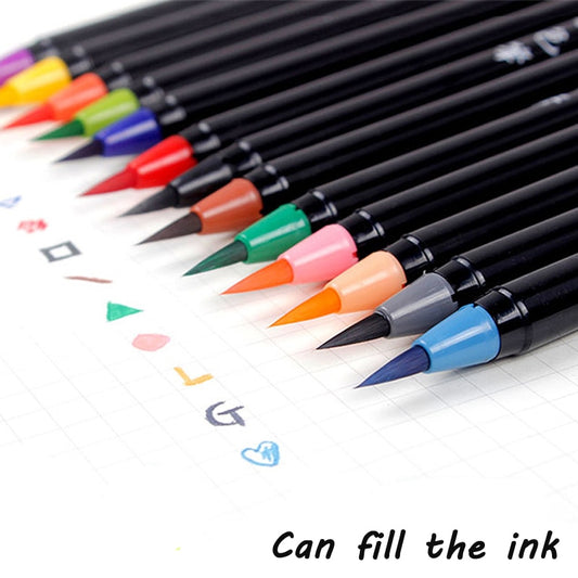 20 Colors Brush Pen Set Colored Smooth Soft Tip Fill The Ink Watercolor Brush Pen Painting Drawing Manga Student Art Supplies