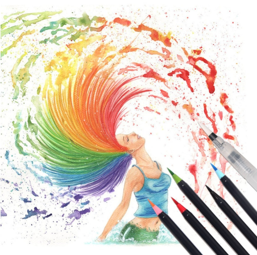 20 Colors Brush Pen Set Colored Smooth Soft Tip Fill The Ink Watercolor Brush Pen Painting Drawing Manga Student Art Supplies