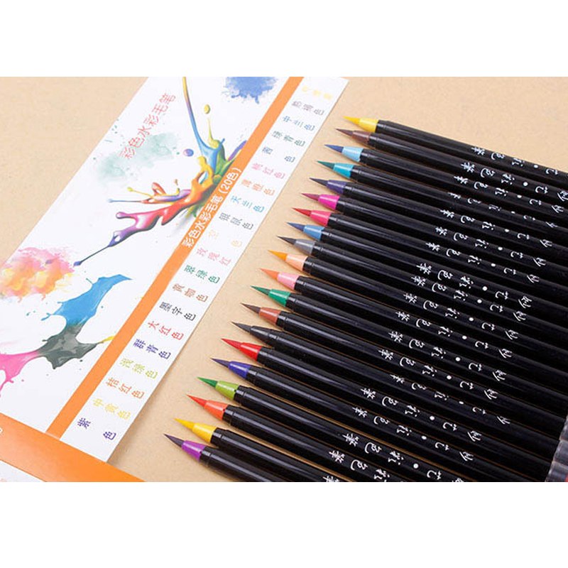 20 Colors Brush Pen Set Colored Smooth Soft Tip Fill The Ink Watercolor Brush Pen Painting Drawing Manga Student Art Supplies