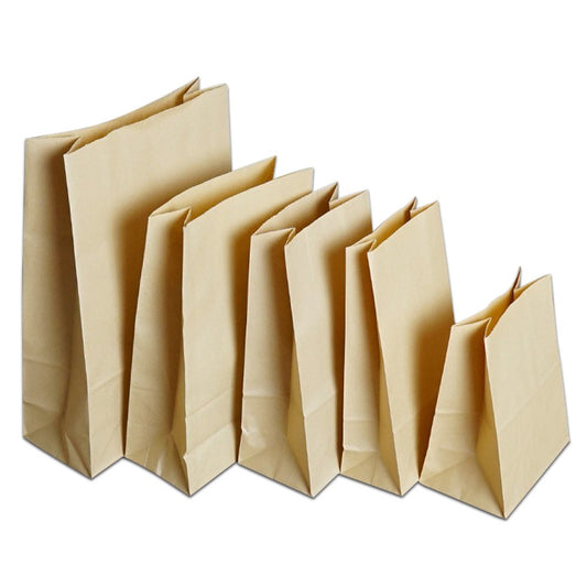 200Pcs/Lot Brown Open Top Kraft Paper Gift Packaging Bags For Sandwich Flat Bottom Stand Up Grocery Shopping Package Paper Bag