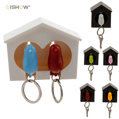 2016 New Arrival llavero Whistle Bird House key chains couple Wall Mount Hook Sparrow Birdhouse Key chain key ring for the keys