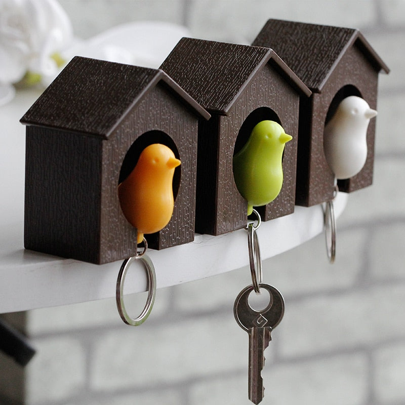 2016 New Arrival llavero Whistle Bird House key chains couple Wall Mount Hook Sparrow Birdhouse Key chain key ring for the keys