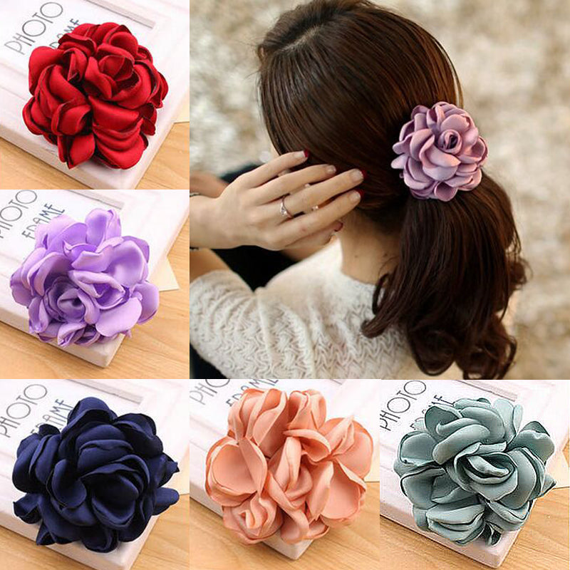 2017 Big Rose Flower Elastics Hair Holders Rubber Bands Girls Women Kawaii Cute Tie Gum Fabric Hot Sale Headwear Accessories