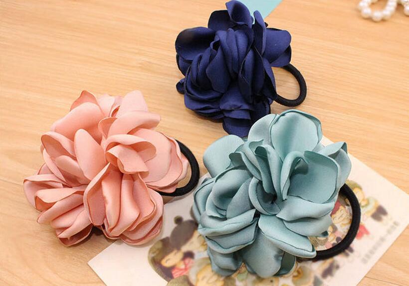 2017 Big Rose Flower Elastics Hair Holders Rubber Bands Girls Women Kawaii Cute Tie Gum Fabric Hot Sale Headwear Accessories