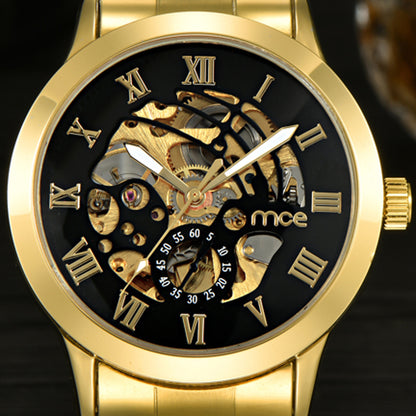 2017 New MCE Mens Luxury Gold Roman Numerals Stainless Steel Watch Men Automatic Mechanical Business Wrist Watch  331