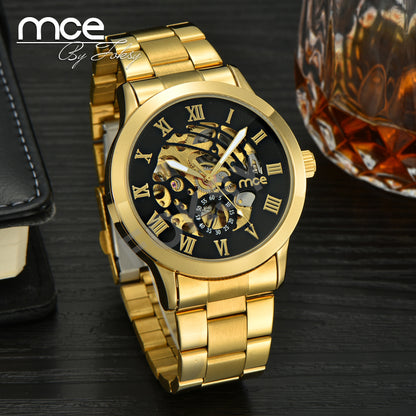 2017 New MCE Mens Luxury Gold Roman Numerals Stainless Steel Watch Men Automatic Mechanical Business Wrist Watch  331