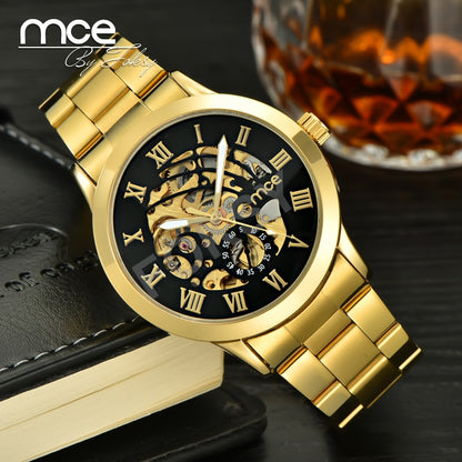 2017 New MCE Mens Luxury Gold Roman Numerals Stainless Steel Watch Men Automatic Mechanical Business Wrist Watch  331