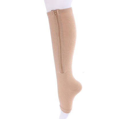 2017 New Women Zipper Compression Socks Zip Leg Support Knee Sox Open Toe Sock Fashion and Leak toe black khaki color