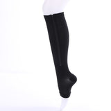 2017 New Women Zipper Compression Socks Zip Leg Support Knee Sox Open Toe Sock Fashion and Leak toe black khaki color