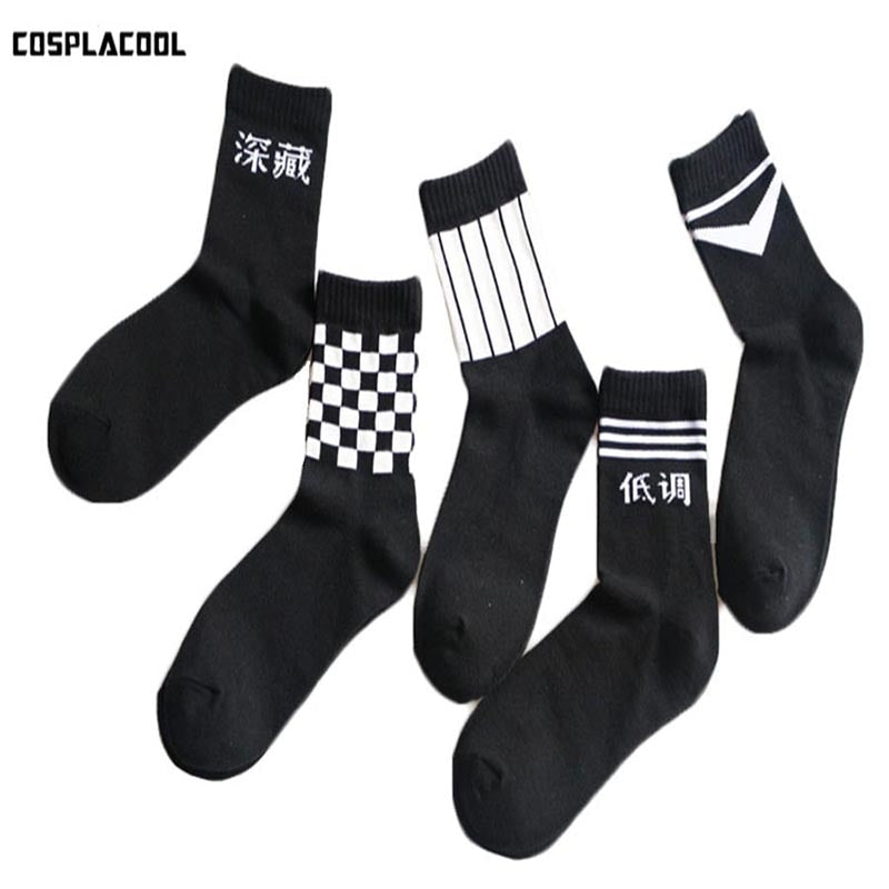 2017 Newly Spring summer Chinese language Men's Japan South Korea personality style Black and white men fashion Breathable socks