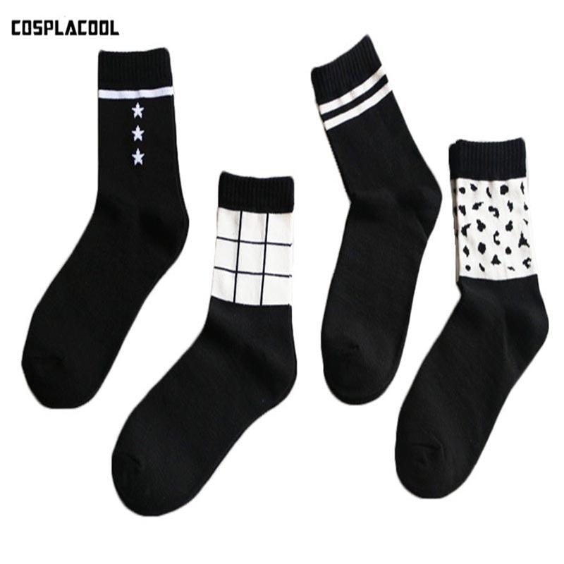 2017 Newly Spring summer Chinese language Men's Japan South Korea personality style Black and white men fashion Breathable socks