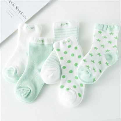 2018 5 Pair=10PCS/lot Baby Socks Neonatal Summer Mesh Cotton Polka dots plain  Kids Girls Boys Children Socks For 1-3Year